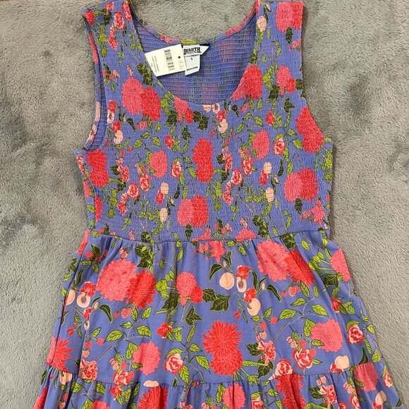 NWT Duluth Trading Co Longtail Sun Dress Maxi Floral Smocked SMALL 100% Cotton - Picture 2 of 6